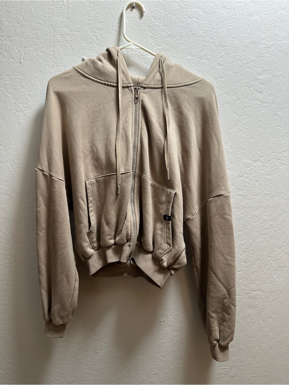 POPFLEX Beige Cropped Zip Hoodie Jacket